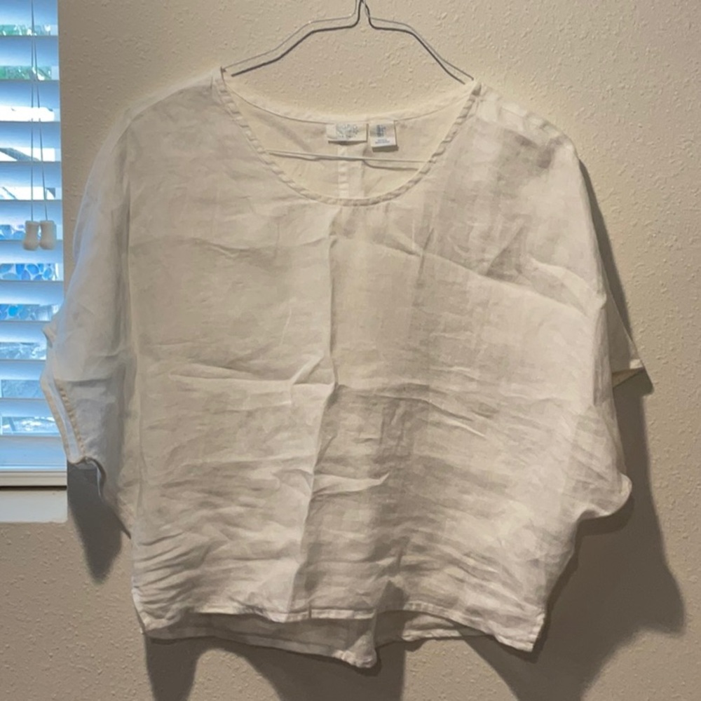 Sigrid Olsen White Boxy 3/4 Sleeve Blouse
